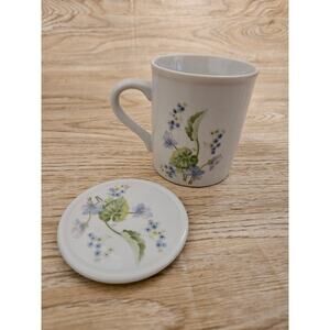 The Toscany Collection Flower Lidded Cup Botanical Floral Design Mug & L…